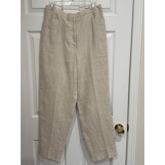 Talbots Pants - Talbots Irish Linen Trousers Beige Oatmeal High Waisted Straight Leg Pants 12